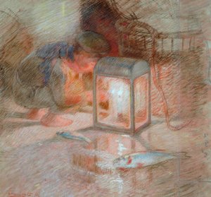 Boy with Lantern by William Shackleton